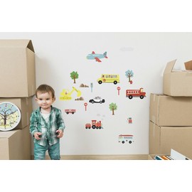WALPLUS Happy Cars Wall Stickers for Kids Rooms - Playful Nursery Decor, Removable Vinyl Decals for Boys & Girls, 125x85cm