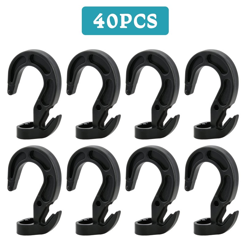 40 pcs Plastic Shock Cord Hooks, Elastic Bungee Rope Hooks