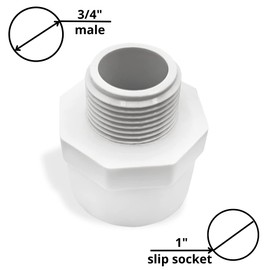Lakesstory 3/4" x 1" PVC Pipe Adapter - Sch 40, MNPT x Slip, White, 1.83" Length, Made in USA