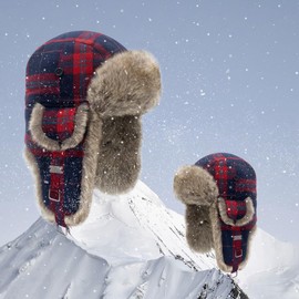 Kurhatic Winter Trapper Hat,Warm Faux Fur Aviator Hat,Russian Trooper Hunting Ski Hat with Ear Flaps for Men & Women 2XL Red Blue