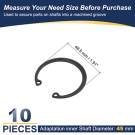 PATIKIL 10 Pcs Internal Retaining Rings, 45mm C-Clip Snap Ring 65 Manganese Steel Internal Retaining Circlip Snap for Automotive Grooved Shafts Stud