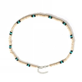 Bohemian Vintage Hawaii Jewellery Surfer Coconut Shell Wood Cream Turquoise Men Women Holiday Beach Necklace 48cm