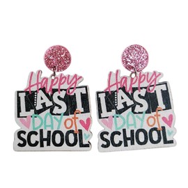 Teacher's Day Earrings Graduation Wooden Dangle Earrings Dainty Cap Clothes Book Shape School Earrings Shinning Giltter Last First Day of School Drop Earrings Back to School Jewelry Gifts -Style 6
