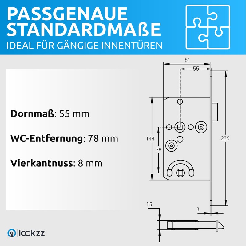 lockzz Toilet Mortice Lock Bathroom Door DIN Left - Bathroom