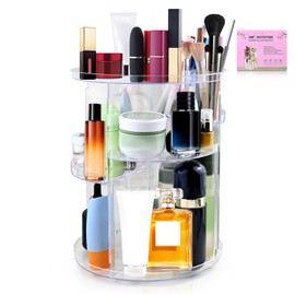 Make Up Cosmetic Organiser, 360° Rotating Makeup Organiser Storage Cosmetic Box, Dressing Table Organiser, Multifunctional Makeup Storage with 5 Adjustable Levels for Bedroom, Bathroom