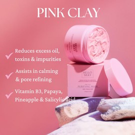 Hello Silky Pink Clay Purifying Face Mask with Vitamin B3, Kaolin Clay, Fruit Extracts | Detoxifies & Brightens, Fights Acne & Redness, Protects Against Pollutants & Toxins | 100g, Australian Made.