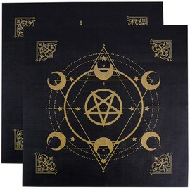 CREATCABIN 2Pcs Altar Cloth Square Moon Tarot Tablecloth Non-woven Fabrics Golden Pentagram Spiritual Cloth Black Tarot Table Cover Spreading Reading for Decor Gift Wiccan Witchery Supplies 49x49cm