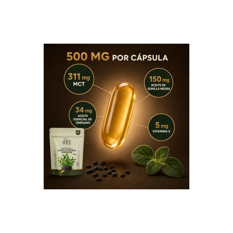ORE Cápsulas de Aceite de Orégano con Semilla Negra, MCT