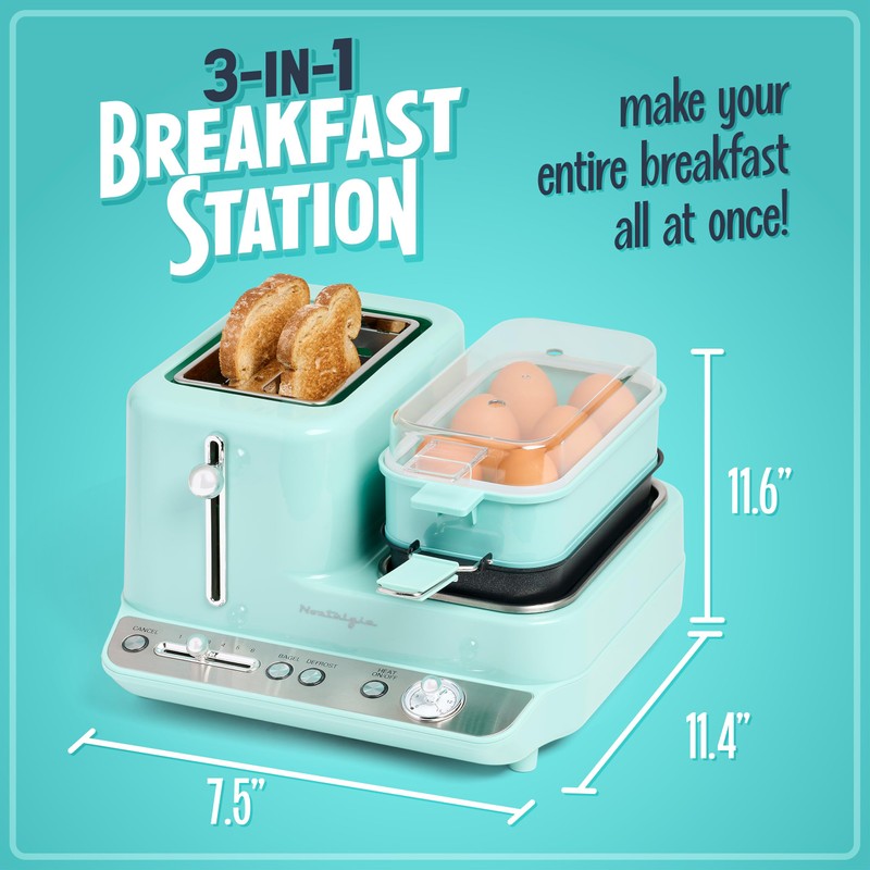 Nostalgia Classic Retro 3-in-1 Breakfast Station - Includes Egg and