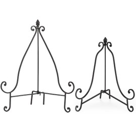 WEMPOLU 2 Pack Iron Plate Stands for Display Tabletop, Decorative Platter Book Photo Easel Holder, Black, 12"&16"