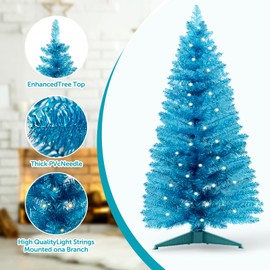 Santanelo Santanelo 4ft Lighted Artificial Blue Christmas TreeSmall Snowy Artificial Xmas Tree, Not Pre-lit White Tinsel Pine Trees with Lights for Small Spaces, Office Lobby & Winter Wedding Centerpiece