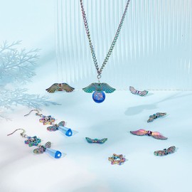 PandaHall 8 Angel Wings Beads, 32 Pieces, Fairy Wings, Butterfly, Star Charm Beads, Frame Coating, Angel Wings Pendant, Rainbow Wings Beads for Earrings, Necklaces, Bracelets, Jewellery Making