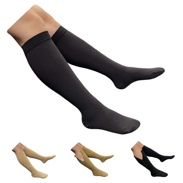 HealthyNees Closed Toe 20-30 mmHg Compression Extra Wide Plus Shin Big Calf Sock (Black, L/XL)