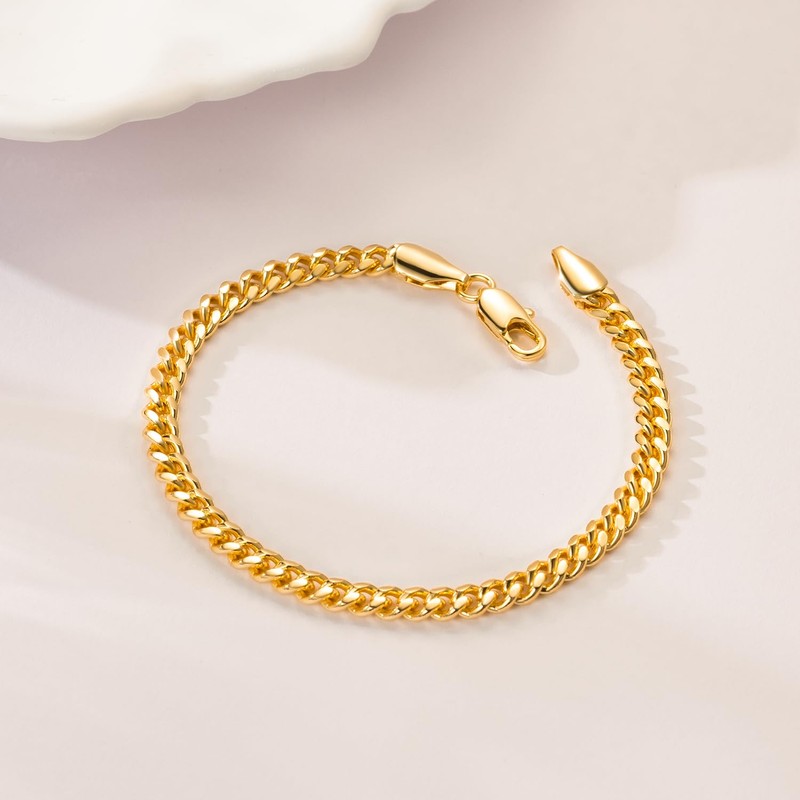 KYAYE 14K Gold Bracelets for Men Cuban Link Chain for