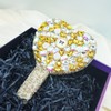 Frinnovan Rhinestone Large Rhinestone Handheld Mirror Heart Bling Sparkle Cosmetic