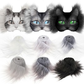 Seenelling 6 Pcs 1.97" x 39.37" Faux Fur Strips for Therian Mask Fluffy Fuzzy Fabric Craft Fur for Furry Therian Gear DIY Material, No Mask (Classic Color)