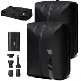 2 Piezas Bolsas de Vacío para Ropa Viaje 28L con Bomba Eléctrica, Bolsa de Compresión al Vacío Impermeable IP67 con Ventana Transparente, Organizador de Equipaje Reutilizable