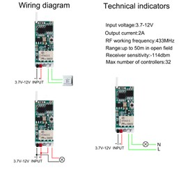 dstfuy 12V Wireless Switch,Dry Contact Remote Switch,with 2A Relay Mini Remote Switch for LED Lights, Electric Lock,Access Control System with164ft Long Range.