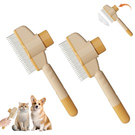 Cat Brush, Dog Brush, Cat Comb for Long Hair/Short Hair, Flea Comb for Cats Dogs with One Button, Pet Care Brush for Removing Undercoat, Loose Fur and Dirt (Yellow x 2)