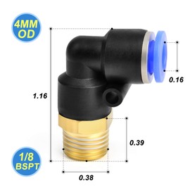 TAILONZ PNEUMATIC Male Elbow 4mm Tube OD x 1/8 BSP Push to Connect Fittings PL4-01 (Pack of 2)