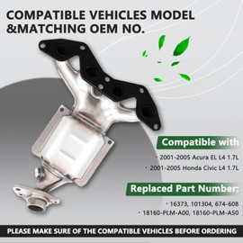 ZAIGANMA Catalytic Converter Compatible with 2001 2002 2003 2004 2005 Honda Civic, Acura EL L4 1.7L, Replace No. 18160-PLM-A00, 18160-PLM-A50, 674-608, 16373, 101304, Direct-fit(EPA Compliant)