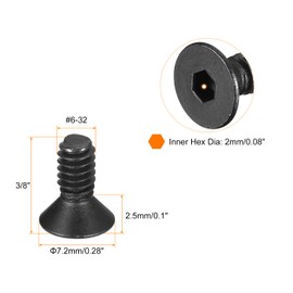 QUARKZMAN #6-32x3/8 Inch Flat Head Socket Cap Screws 10.9 Degree Carbon Steel Hexagonal Socket Countersunk Flat Head Screw Bolts Fasteners Full Thread Black Oxide Pack of 20