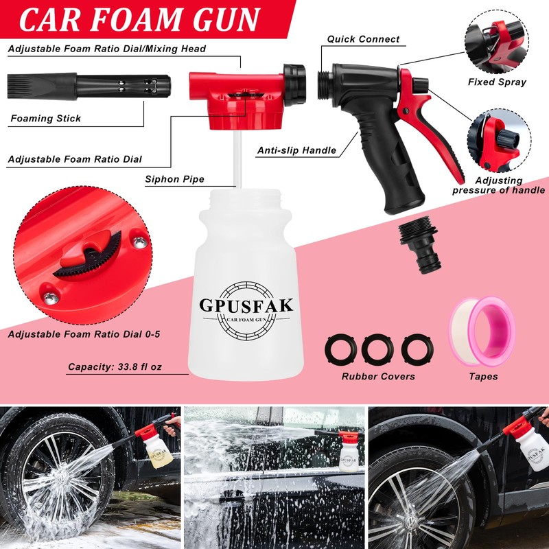 GPUSFAK 40Pcs Car Wash Cleaning Kit with Foam Gun Sprayer