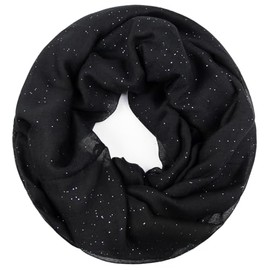 Gloop 01122-01123-P Women's Elegant Plain Loop Scarf, Tube Scarf, Plain Colour, Lightweight Tube Scarf, Black with Glitter 01123a1