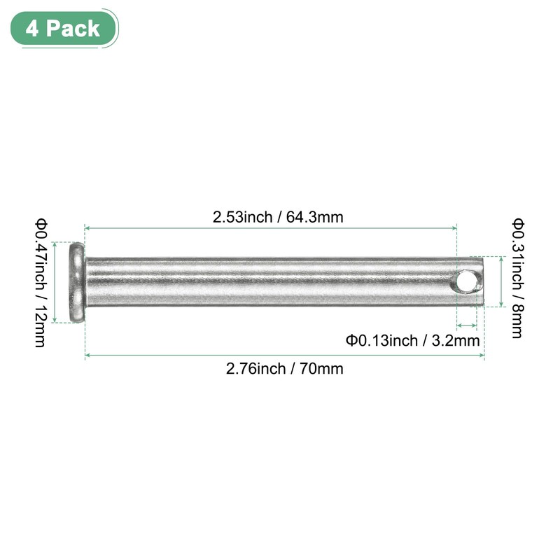 M METERXITY 4-Pack Single Hole Clevis Pins, M8 x 70mm