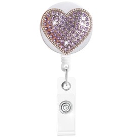 Retractable Badge Holders with Fun Designs - Adjustable ID Card Reel with ID Clip for Nurses, Doctors, Hotel Staff, Teacher, Security, Gifts (Love, Purple)