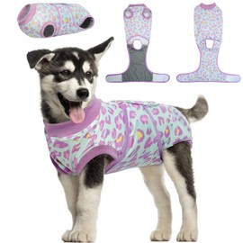 Kuoser Surgical Recovery Suit for Dogs Cats, Pet Leopard Printed Recovery Shirt After Surgery for Abdominal Wounds, Dog Cone E-Collar Alternative Spay Bandages Onesie, Dog Anti Licking Snugly Suit
