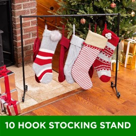 BIRDROCK HOME 10 Hook Christmas Stocking Holder Stand for Floor | Lightweight Freestanding Rack | Iron Metal | Holiday Decor Hanger | Black