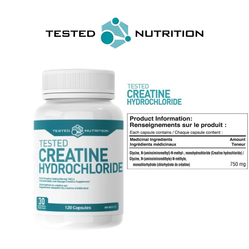 Tested Nutrition Creatine HCL Capsules | 750mg Creatine Hydrochloride HCL