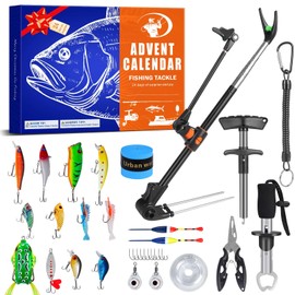 Fishing Advent Calendar 2025 for Men Teen Boy, 24-Day Fishing Tackle Advent Calendar with Fishing Rod Holder, Fish Lip Gripper, Hook Tier, Christmas Count-Down Calendar for Father, Husband, Boyfriend