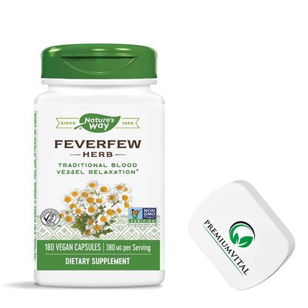 PremiumVital, Nature's Way, Feverfew (Feverfew), 380 mg, 180 Vegan Capsules, with Practical Pill Box, Laboratory Tested, Gluten Free, Soy Free, Vegetarian