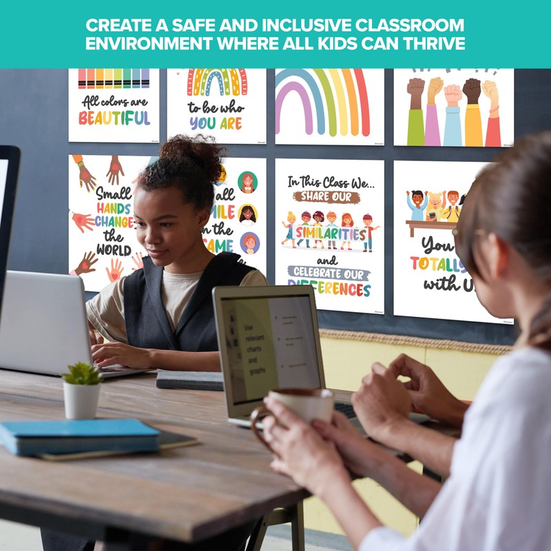 Decorably 12 Diversity Posters for Classroom, 11x14in Matte-Laminated Inspirational Inclusive