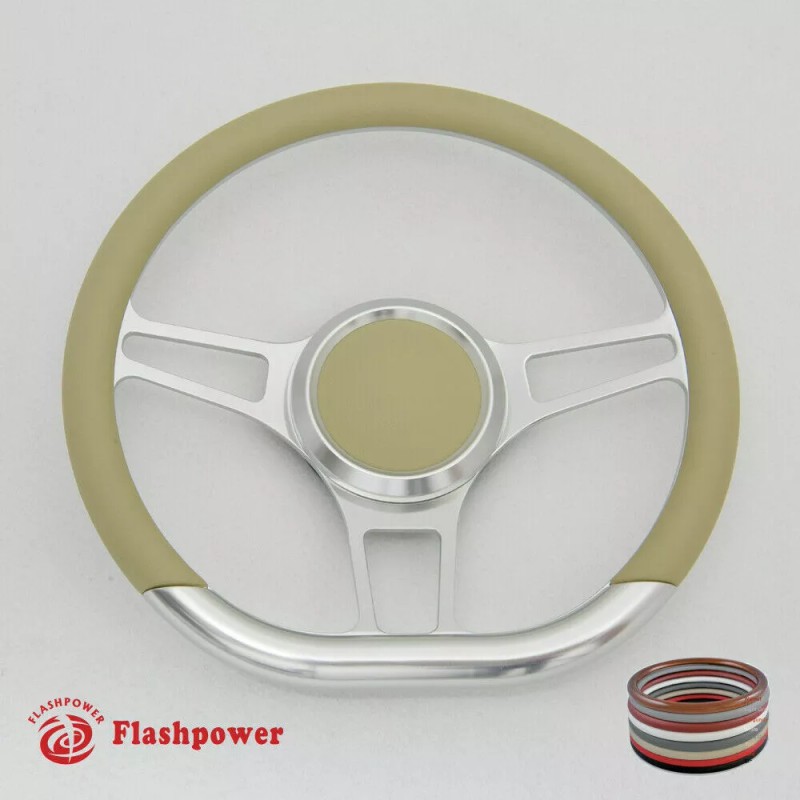 FLASHPOWER 14" D Type Billet Steering Wheel Red Half Wrap