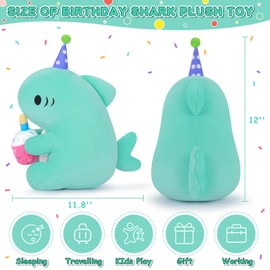 11.8 inch Shark Plush Toy for Birthday Plush Toy Stuffed Animal Stuffed Sea Animal Plush Happy Birthday Stuffed Shark Doll Cartoon Animal Plush Pillow Happy Birthday Toy Shark Gift for Girls Boys