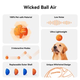 【New Material】Cheerble Smart Interactive Dog Toy, Wicked Ball AIR, Automatic Moving, Bouncing, and Rotating Ball, E-TPU Material, IPX7 Waterproof Rating, Active Rolling Ball for Medium and Large Dogs