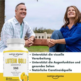 Lutein 50 mg with Zeaxanthin, Beta Carotene, Vitamin A & B2, Piperine, 180 Capsules, Eye Health & Blue Light Protection, Genetic Engineering & Gluten-Free nutrive pharma