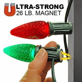 25 Foot C9 Magnetic Socket Christmas String Light Sets -12 Inch Spacing - End to End Connectable (Green)