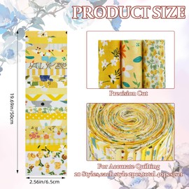 BEEFLYING 40Pcs Jelly Roll Fabric Strips for Quilting and Sewing, 6.5×50cm(2.56×19.69in) Yellow Jellyroll Plain Weave Cotton Fabric for Blanket, Hairband, Doll Clothing and Patchwork Craft