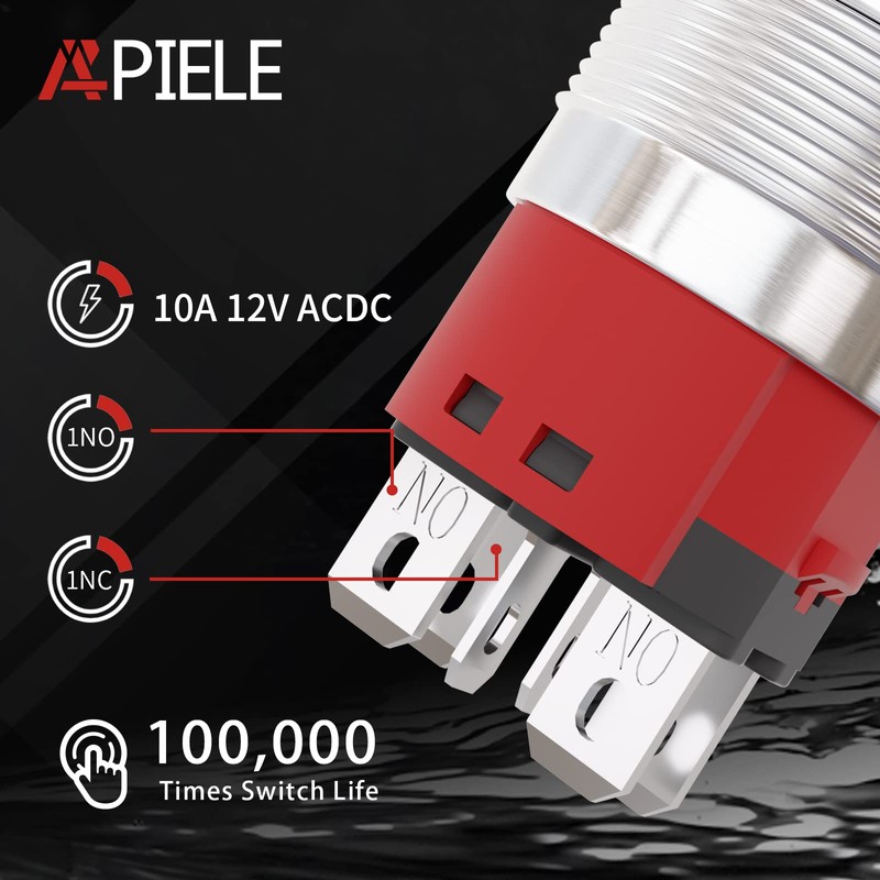 APIELE 22mm Latching Push Button Switch 12V 10A Power Symbol