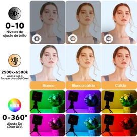 Luz Selfie para Celular RGB, Luz de Relleno con Clips de Montaje, Luz de Regulable 3000k-6500K con 3 Modos de Iluminación, Luz de Relleno Portátil para Fotografía, Videollamadas, Transmisión en Vivo