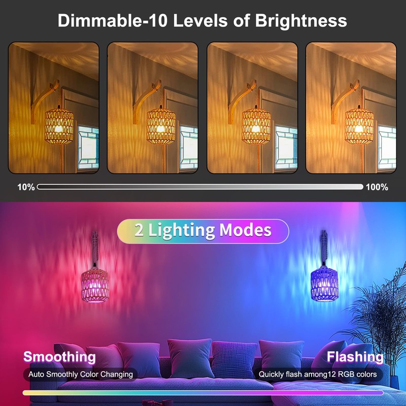 Frideko Boho Rechargeable Wall Sconces Set of Two with Remote,