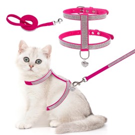 EXPAWLORER Cat Harness and Leash Set-Bling Adjustable Vest Harness,Pink Rhinestone Dog Harness Small Sized,Escape Proof Diamond Velvet Pet Harness for Small Medium Pet Cats Dogs Puppy