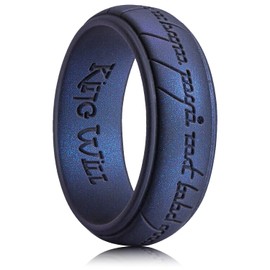 King Will Silicone Wedding Band for Men-8mm Dark Blue Silicone One Ring with Magic Pattern Design, Breathable Rubber Wedding Ring Comfort Fit Size 12
