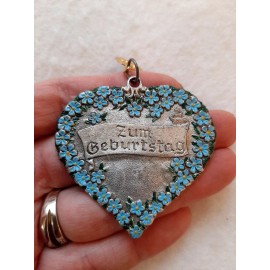 Unbranded GERMAN PEWTER CHRISTMAS ORNAMENT ZUM GEBURTSTAG HAPPY BIRTHDAY HEART -CZECH