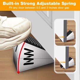 BINFEW 4 Pack Heavy Duty Metal Door Stop, Strongest Large Adjustable Spring Door Stopper Up to 3 inch Tall, Door Stoppers for Bottom of Door, Silver Rubber Door Wedge for Any Heavy Doors