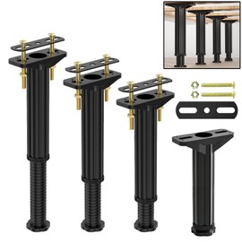 RUENXG 4 Pcs Adjustable Height Bed Support Legs Black 7.5" ~ 12.6" Metal Adjustable Furniture Legs Bed Frame Center Support Legs for Bed Frame/Bed Center Slat/Furniture Heavy Bed Replacement Legs